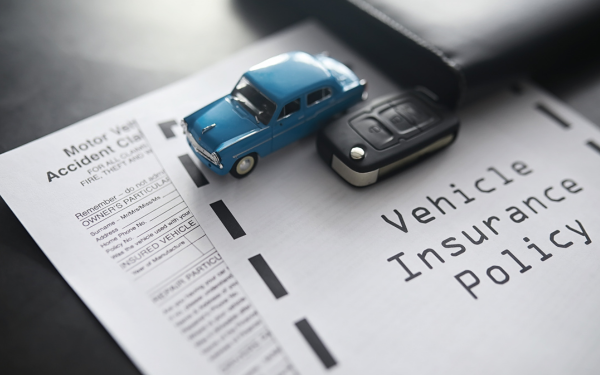 Photo collage showing auto insurance policy